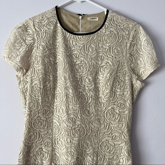 L'AGENCE Neutral Lace Rose Patterned Linen Blend Dress 8 - Picture 4 of 16